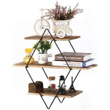 Free Shipping Rustic Farmhouse Decor Art Metal Wood 3 Tier Geometric Diamond Wall Floating Shelves